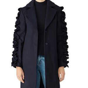 The Fifth Label by Anthropologie Navy Ruffled Sleeve Long Coat Size M